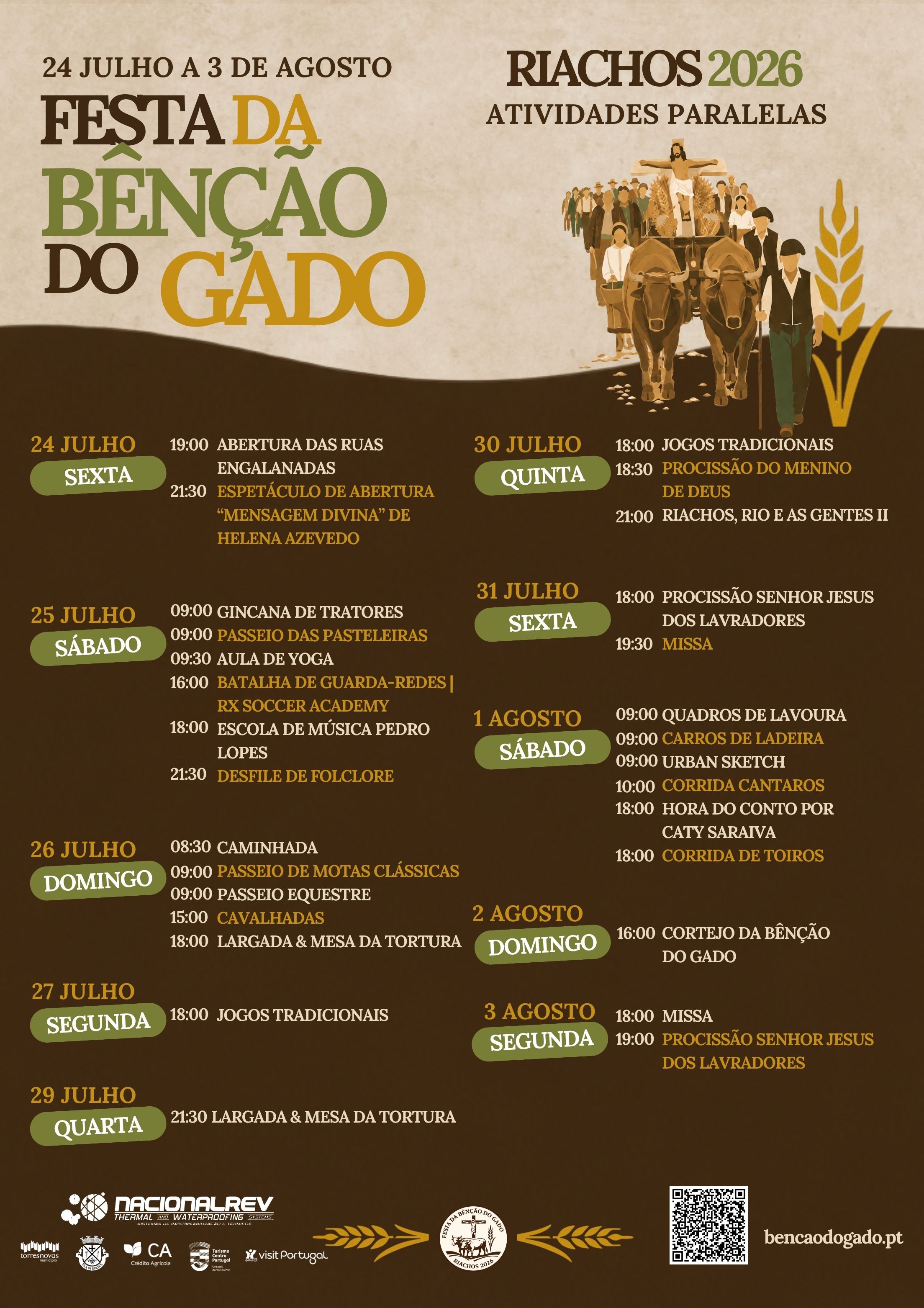 Cartaz de atividades paralelas — Festa da Bênção do Gado 2026